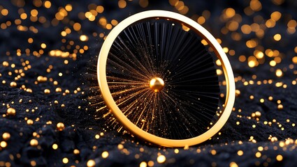 Luxurious golden geometric circle with glowing particles