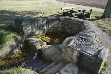 Spring of Saale river, Trappstadt, Rhoen-Grabfeld, Franconia, Bavaria, Germany, Europe