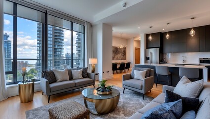 Fototapeta premium Luxury modern apartment in montreal with stylish amenities