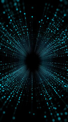 Abstract 3D Tunnel Forms with Glowing Particles and Dynamic Light Rays in Dark Space
