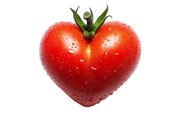 Single fresh tomato in heart shape isolated on png transparent background, generate ai 