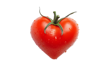 Single fresh tomato in heart shape isolated on png transparent background, generate ai 