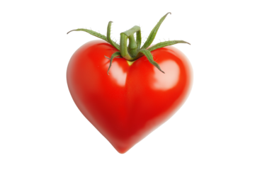 Single fresh tomato in heart shape isolated on png transparent background, generate ai 