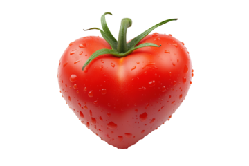 Single fresh tomato in heart shape isolated on png transparent background, generate ai 