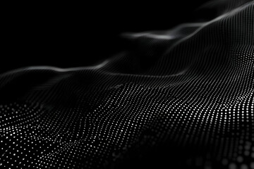 Abstract black background with flowing particles creates smooth wave dynamically and elegantly.