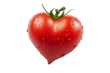 Single fresh tomato in heart shape isolated on png transparent background, generate ai 