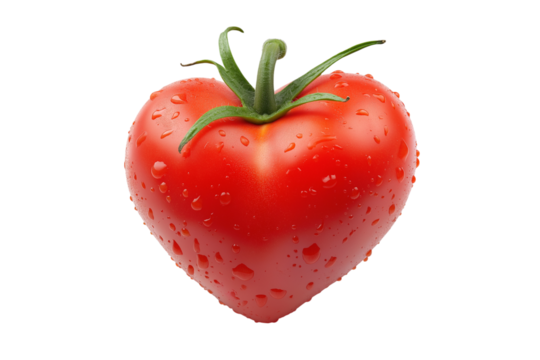 Single fresh tomato in heart shape isolated on png transparent background, generate ai 