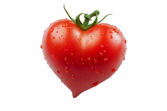 Single fresh tomato in heart shape isolated on png transparent background, generate ai 
