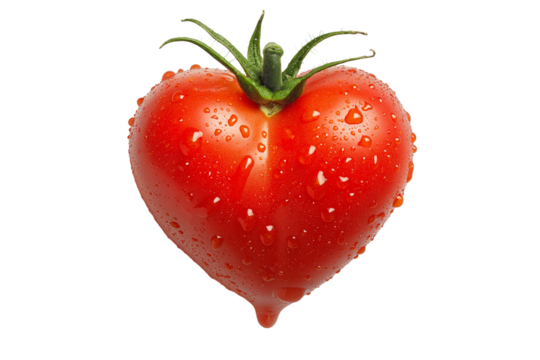 Single fresh tomato in heart shape isolated on png transparent background, generate ai 