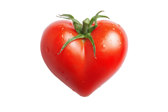 Single fresh tomato in heart shape isolated on png transparent background, generate ai 