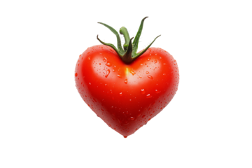 Single fresh tomato in heart shape isolated on png transparent background, generate ai 