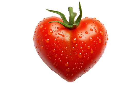 Single fresh tomato in heart shape isolated on png transparent background, generate ai 