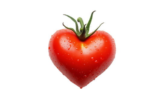 Single fresh tomato in heart shape isolated on png transparent background, generate ai 