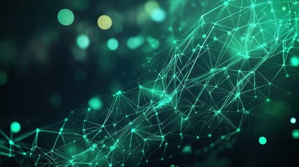 Abstract green plexus design on dark background.