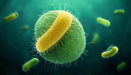 Naklejka premium Generated image, The invisible microscopic world, the image of pathogens