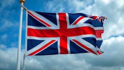 Majestic union jack flag flutters on national day