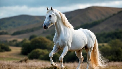 Majestic white horse in serene natural landscape