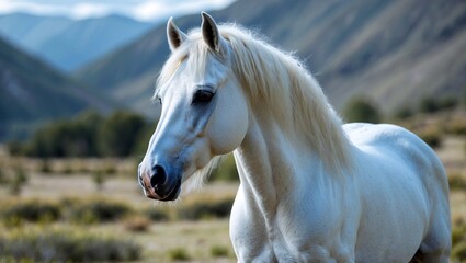 Obraz premium Majestic white horse gracefully roaming natural landscape