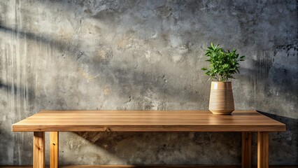 Wooden Table Concrete Wall Product Display AI Photography