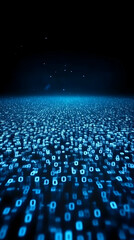 Obraz premium Binary Code Data Stream Flows Across a Dark Background, Representing Digital Information.