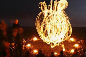Evening torch dance at beach of La Playa, Valle Gran Rey, La Gomera, Canary Islands, Spain, Europe