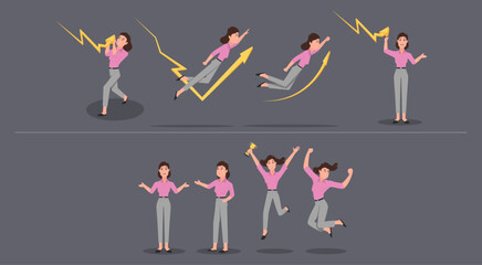 A woman reflecting for share market expressions. Vector illustration