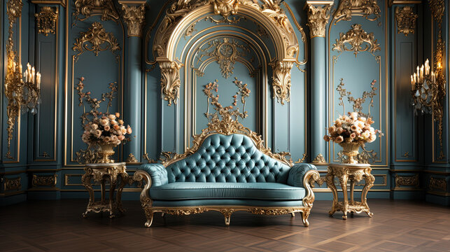 hotel  interior of a luxury blue sofa 