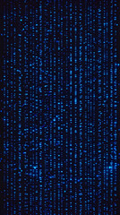 Abstract Blue Data Stream Flows Downward on Dark Background with Glowing Particles