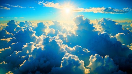Radiant sunlight over dreamy fluffy cloudscape