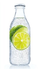 Refreshing sparkling water with lime slice.
