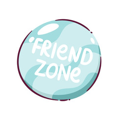 Cartoon bubble, friend zone, ban symbol vector illustration. Anti Valentine's day concept, hand drawn non romantic icon.