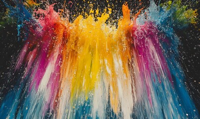Colorful powder explosion, studio backdrop, vibrant splash, dark background, design element
