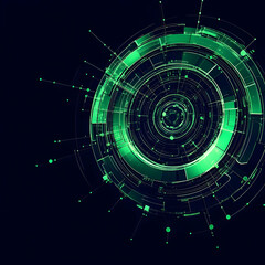 Fototapeta premium Abstract Circular Design Illuminates with Green Accents and Intricate Details on Dark Background