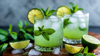 Fototapeta premium Refreshing lime mint cocktail perfect for summer enjoyment