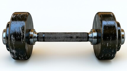 Grungy dumbbell on white background, ready for lifting