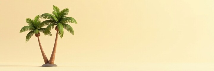 Obraz premium The solitary palm tree contrasts with a soft beige background, palm tree, beige