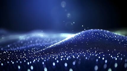 Abstract Blue Particle Wave Background Flows Smoothly with Bokeh Effect, Perfect for Digital Art Projects.
