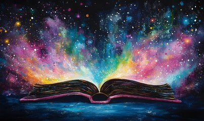 Cosmic Book Galaxy Painting, Fantasy, Night