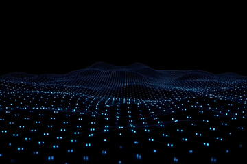 Fototapeta premium Abstract 3D Landscape Forms Glowing Blue Grid on a Dark Background with Futuristic Design Elements