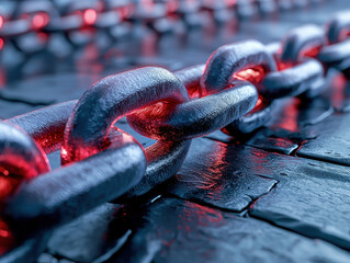 Battle between blockchain security and cyberattack visualized with neon blue encryption lines blocking red hacking codes in a futuristic setting