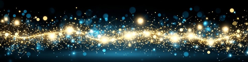 Golden Network With Interconnected Nodes And Edges On A Vibrant Blue Background, Vector Design