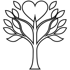 Elegant Tree of Love in Lines Line Art