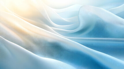 Obraz premium Blue silk fabric drapes, sunlight, soft background, textile design