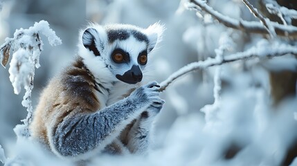 Fototapeta premium Lemur on a winter day