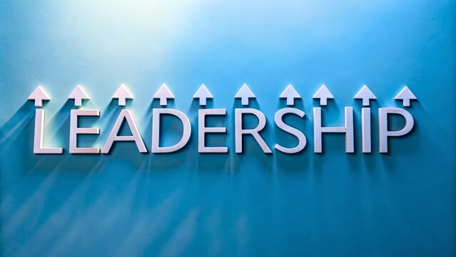 Leadership Concept with Arrows Pointing Upward Against a Blue Background
