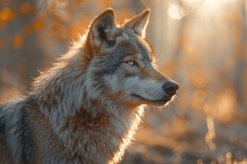 Obraz premium There is a wolf that is looking at something in the distance, animal background