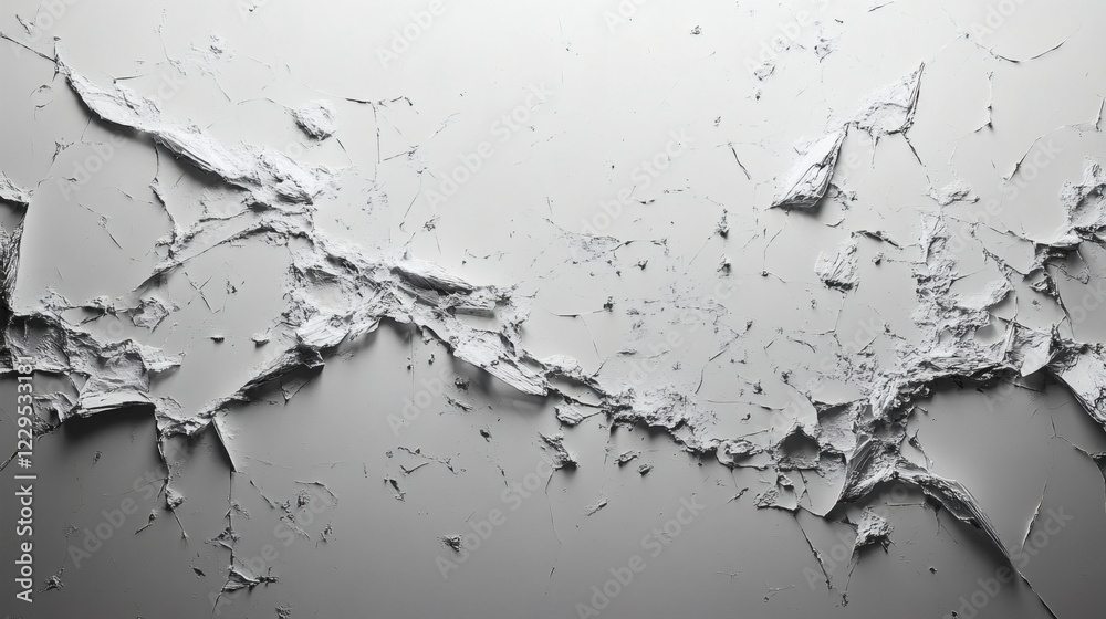 Poster minimalist monochrome frame showcasing scattered jagged glass shards in subtle greys and whites addi