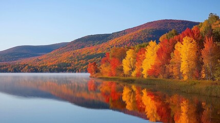 Naklejka premium Captivating Autumn Serenity: A Reflective Lake Experience