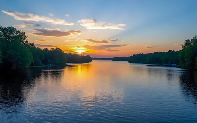 Naklejka premium sunset over lake