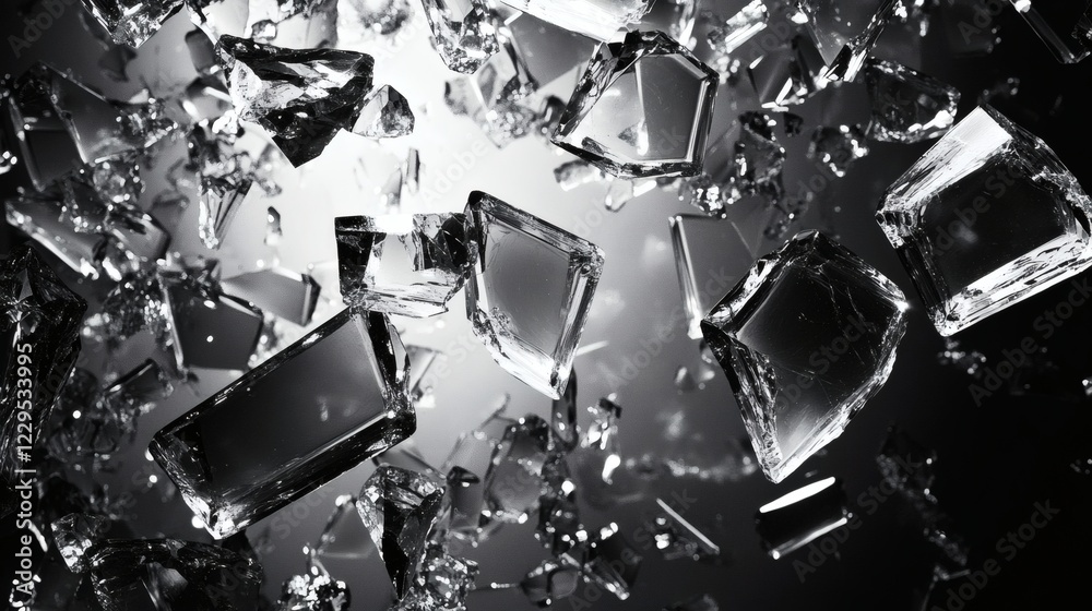 Fototapete monochrome background with a chaotic arrangement of broken glasslike shards scattered across the fra